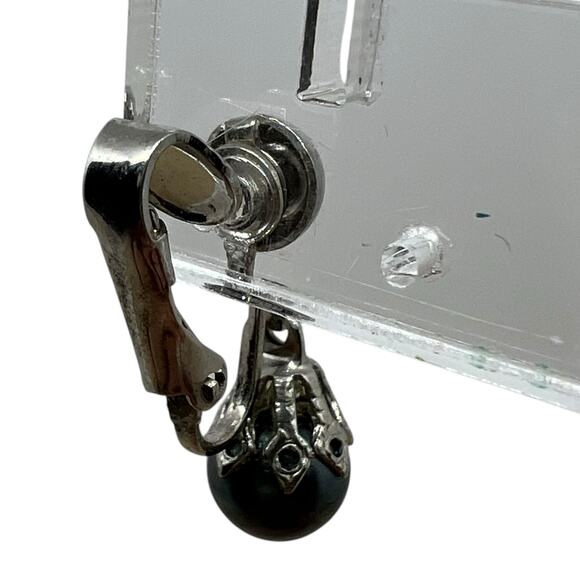 Vintage Silver-Tone Drop Earring with Blue Pearl - Single Elegant Clip-On - Picture 8 of 9